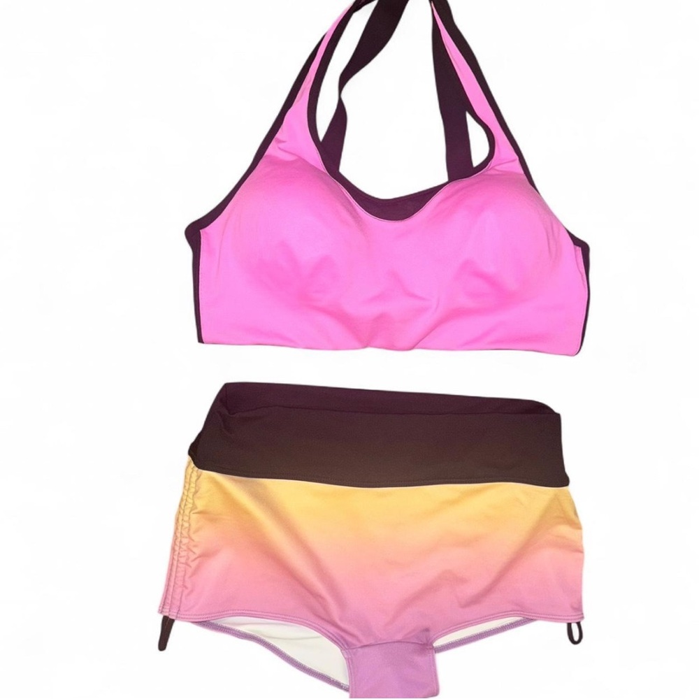 PINK 2-Piece Active/Swim Set – Sports Bra + Ombré Bottoms, M